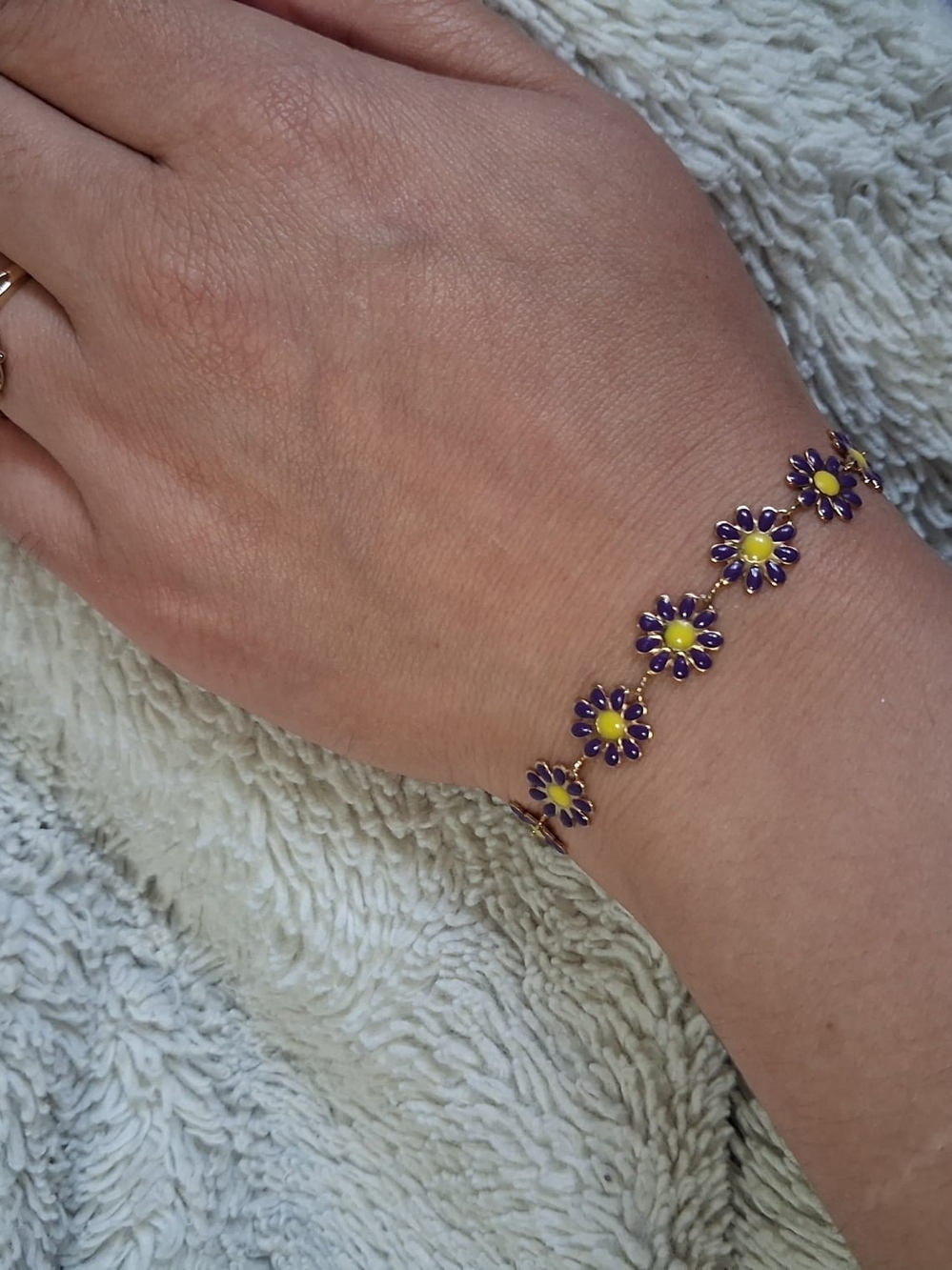 Delicate Purple & Yellow Daisy Bracelet - Women Jewelry